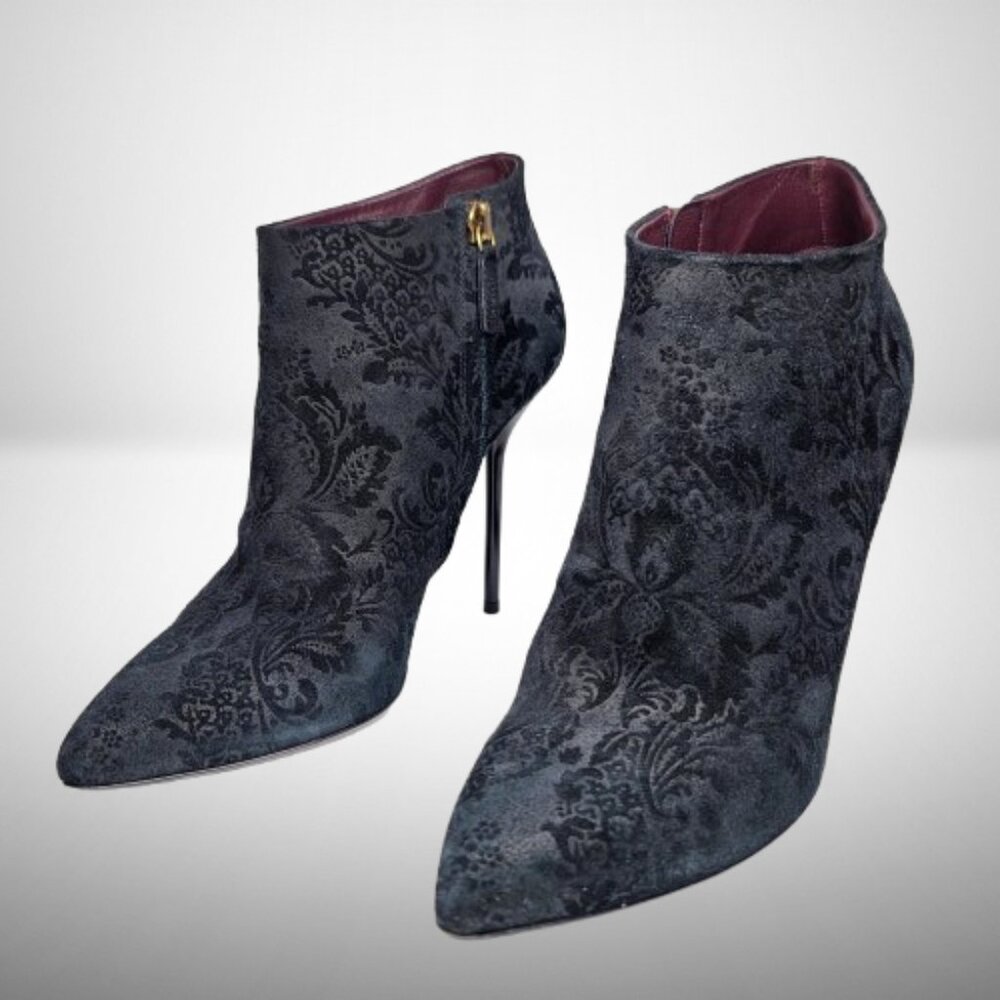 Gucci Black Embossed Suede Ankle Boots - Size 37.5 - Picture 8 of 13